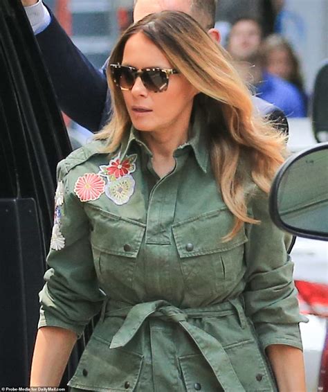 Melania Trump keeps it casual in embroidered tie.